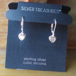 Silver Treasures Sterling Silver & Cubic Zirconia Heart Dangle Earrings